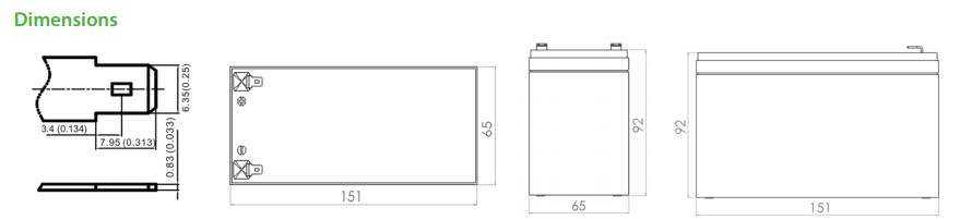 12.8v modular battery dimension