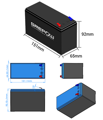 12.8V 7Ah Grepow LiFePO4 modular battery