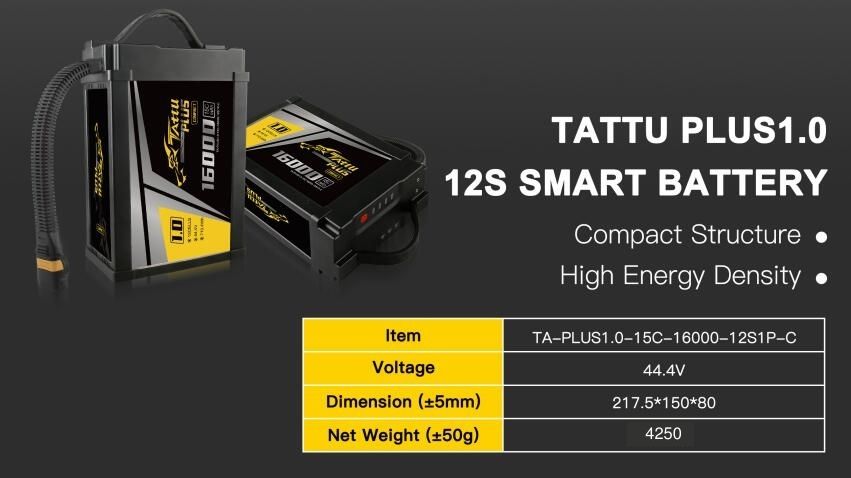 Tattu Plus 1.0 16000mAh 12S Smart Drone Battery Compact Version